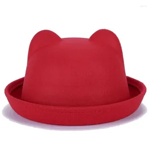 Szerokie brzegowe czapki moda rodzic-dziecko melonik czapka wełna poczuła fedora dla kobiet dziewczęta dzieci solidne ucha ucha formalne czapkę trilby sombrero derby