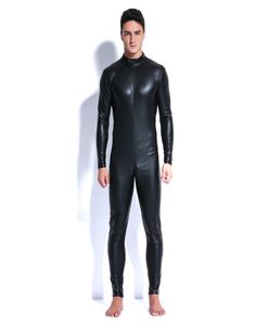 Uomo in pelle Latex Catsuit Teddy body Nero lucido Lingerie erotica Body Zentai Body Wear Tuta intera S10126073977