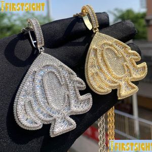 Charms Iced Out Bling Coração Letras Ace Pingente Colares Ouro Sier Cor 5A Zircon Poker Charm Mens Hip Hop Jóias 230908 Drop Deliv Otbgu