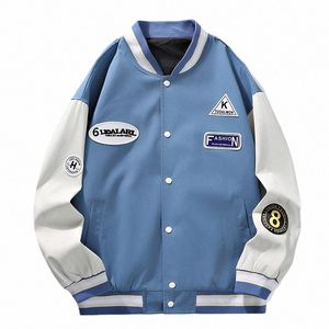 Primavera Autunno Cuciture Giacca da baseball Giacca da uomo Cappotto antivento Casual Studente Giubbotti Uniforme scolastica della gioventù Coppia l6eu #