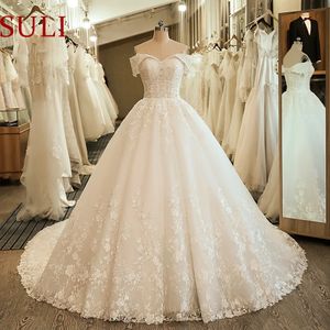 SL-5061 vestido de noiva com ombro de fora, vestido de baile bordado, renda, apliques, boho, vestido de noiva, plus size, 240327