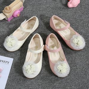Туфли принцессы для девочек с жемчужным бантом, детские кожаные туфли, белые, розовые, для малышей, детская повседневная обувь с защитой ног