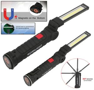 Bärbar 5 -läge COB -ficklampan Torch USB -laddningsbar LED -gadget arbete Ljus magnetisk hängkrok utomhusläger sladdlös flexibel 5913217