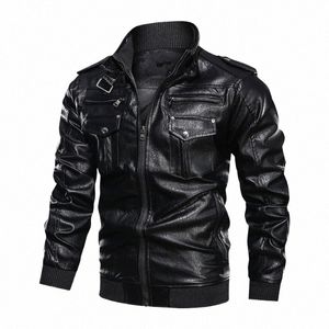 Herren Lässige Motorrad-PU-Lederjacke, Biker-Ledermäntel, Europäische Windjacke, Echtlederjacke, Winter, Neu, 2024 u5Rv #