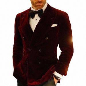 Veet Giacca da smoking per uomo doppio petto Burdy Suit Blazer Slim Fit Prom Party 1 pezzo Groom Fi Coat 2024 56AP #