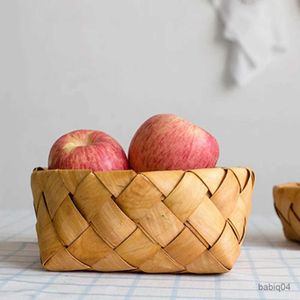 Storage Baskets Bamboo Woven Bread Basket Fruit Vegetables Storage Basketry Snacks Container Picnic Container Kitchen Storage Home Baskets