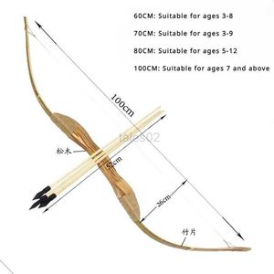 Bow Arrow Traditional Wooden Bow Childrens Bow and Arrow with Soft Arrows and Quiver for Beginners Kids Youth Archery Training yq240327