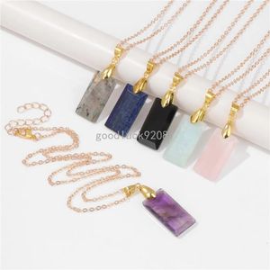 Rectangular Stone tag Pendent Necklace for Women Natural Crystal Choker Female Stone Gold Clavicle Chain Square Necklace For Men Jewelry