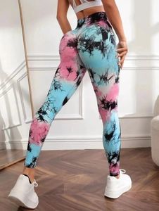 Tie färgad persika Hip Yoga -byxor snabb torr tätt hög midja semaless leggings höftlyftning springa utomhus fitness byxor 240321