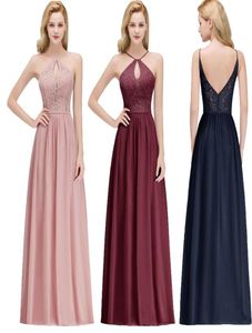 Real Image Sexy Halter Keyhole Neck Cheap Evening Dresses Chiffon Lace Floor Length Long Formal Occasion Wear Prom Party Gown CPS18608569