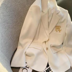 Women's Suits & Blazers Letter Embroidery Suit Jacket White For Women Long Sleeve Oversized Coat Loose Blazer Office Ladies Black Tops