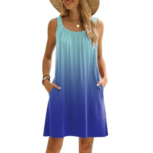 Casual Dresses Women Dress Summer Sleeveless Tank Beach Cover Up Vest Skirt Pocket Solid Color Holiday Sundress