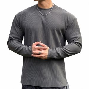 Herr LG Sleeved T-Shirt Gym Sports Fitn Striped Tyg Quick Torkning av andningsbar botten Skjorta FI Casual LG Sleeves 05gn#