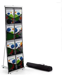 Decorative Plates Brochure Display Stand 1.8ft X 4.6ft Mesh Catalog Holder With 8 Pockets And Carrying Bag Portable Literature Rack