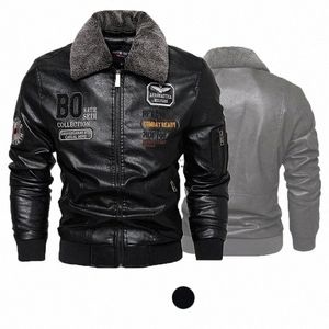 Herren Lederjacke FI Hochwertige abnehmbare Pelzkragen Herbst und Winter dicker Mantel Original bestickte Männer Kleidung H7Ck #