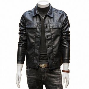 2023 New men Winter Faux Leather clothing short Leisure pu Overcoat stand-up collar loose Jacket self-cultivati Outwear J54K#
