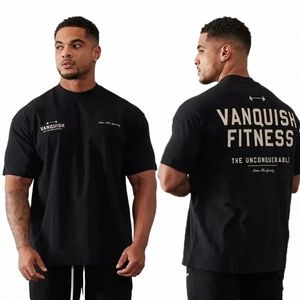 Summer New Sports Fitn Cott Men's Vintage Ogabrywa Załoga T-shirt Szyj z krótkim rękawem Joggers na siłownię trening T-shirty B1YW#