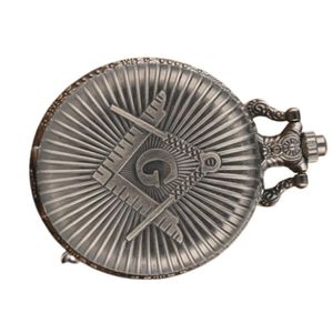 Grande g alvenaria padrão maçônico relógio de bolso antigo videira prata cinza relógio de quartzo pingente colar corrente presentes5817612