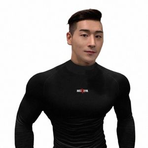 Compri Dolcevita Lg Camicia a maniche da uomo Fitn T-shirt attillata Uomo Quick Dry Gym Abbigliamento Bodybuilding Allenamento muscolare Tshirt J4uL #