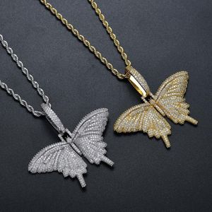 Iced Out Animal butterfly Bling Cubic Zircon Pendant Necklace With Cuban Chain Gold Silver Men Women Hip hop Rock Jewelry217a