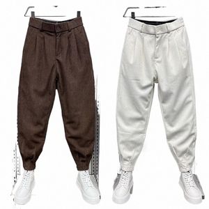 Corduroy Pants Men Autumn Winter 2023 Ny avslappnad avslappnad ungdomsfast färg Zipper Bunching Fötter Plankt HenSome Haren Pants E0ts#