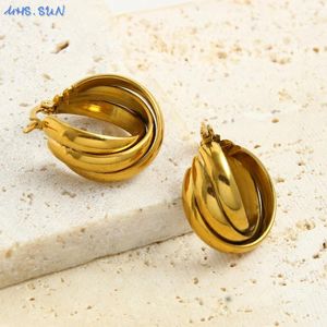 Hoop Earrings MHS.SUN Simple Hip-hop Gold Plated Three Layers Chunky Stainless Steel For Women Girl Statement Party Jewelry