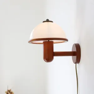 Lampada da parete in legno con paralume in acrilico a spina per camera da letto, camino, davanzale, illuminazione domestica, ingresso