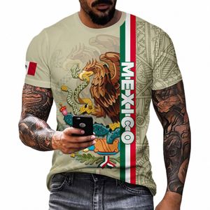 mexican Flag Pattern T-shirt Summer Casual Pullover Men's Fi Loose T-shirt Short Sleeve Top 52Je#