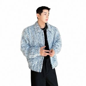 Noymei Turn-Down Collar 2024 Spring Men's Short Jacka Korean Style Nisch Fi All-Match Löst blixtlås Male Coat WA3556 A4VK#