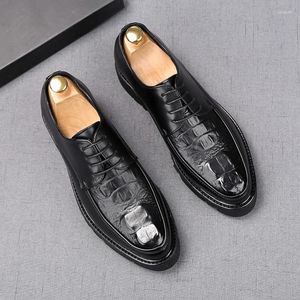 Casual Shoes Mens Original Leather Tassel Black Stylish Platform Shoe Business Wedding Dress Crocodile Pattern Footwear Zapatos