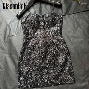 Casual Dresses 1.11 KlasonBell Banquet Bling Sequins Collect Waist Mini Dress Women Simple Versatile Spaghetti Strap Sexy 2024
