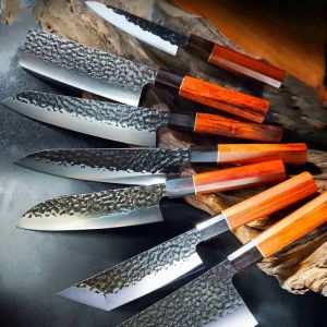 Knivar japanska sashimi santoku kniv 17 st hand smidd kock knivar set fisk filé trä handtag kniv klyver camping bbq verktyg