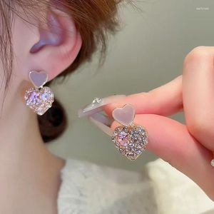 Dingle örhängen droppolja strass kärlek hjärtfall för kvinnor flicka koreanska modeuttalande smycken