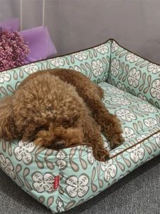 マット花柄の犬ベッドソファスペットケンネルコットンキャンバステディネスト3色利用可能な枕と柔らかい空白が含まれています