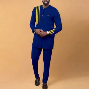 Afrykańskie ubrania dla mężczyzn garnitury dashiki z nadrukiem setki płaszcza z topowym piersiami spodni swobodny strój biznesowy na ślub A2216070 240313