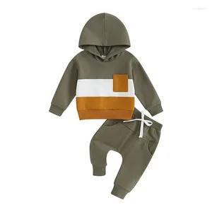 Clothing Sets Toddler Boy Autumn Clothes Contrast Color Patchwork Long Sleeve Hoodies Solid Pants 2Pcs Outfit