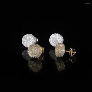 Stud Earrings 1 Pair Hip Hop Full CZ Stone Paved Bling Out Round Earring For Women Men Rapper Jewelry Gold Silver Color