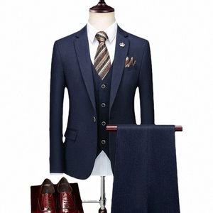 jacket+vest+pant2022 Fi Men Casual Busin Suit 3 Pieces Set/Male One Butt Blazers Trousers Waistcoat Luxury Tuxedo z4vO#