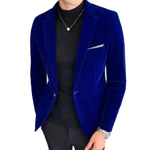 Nowa Złote Velvet High End Oficjalna marka Męskie Męskie Fit Kurtka Social Groom Wedding Show Stage Party Party Fest Jacket 240327