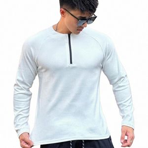 Löst T-shirts Casual Men's Clothing 2024 Träning andningsbara LG-ärmar Kör sportkläder dragkedja T-shirt man kläder stor storlek z9cq#