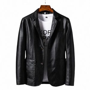 new Men Autumn Motorcycle Causal Vintage Leather Jacket Coat Men Fi Biker Butt Pocket Design PU Leather Jacket Men 6XL V4wb#