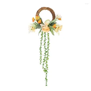 Dekorativa blommor Yo-Easter Wreath Home Artificial Flower Ring Decoration Garland Spring Festival Ornaments Presents To Fra Door Garden