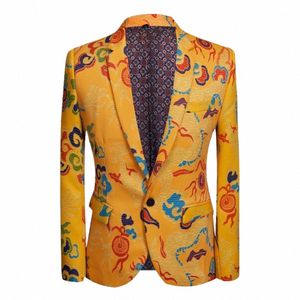 new Chinese style yellow drag printed suit for men stage singer dr wedding dr men's printed suit s3d4#