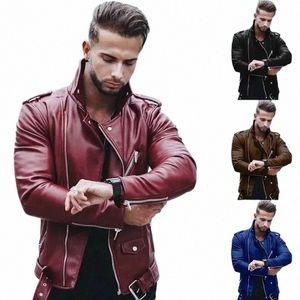 new autumn and winter men Pu leather coat large size standing collar fi slim zipper leather jacket F7GI#