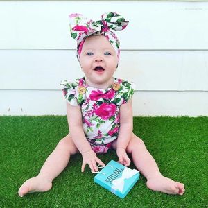 Conjuntos de roupas moda bebê menina roupas terno floral nascido bodysuit headband algodão infantil conjunto roupas sem costas macacão camisas