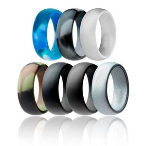 Anéis de casamento 8mm de largura anel de silicone 7 pc conjunto banda camuflagem borracha de prata para homens mulheres dedo jóias presente anillo de silicone1962