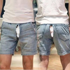Mäns jeans osynliga öppna säte byxor pojkvän denim sommar shorts retro casual rak utomhus sexlast