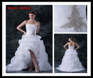 Fashion A Line White Sexy Strapless Wedding Dresses Hi Lo Court Train Pleated Beated Bridal Gowns dhyz 011361357