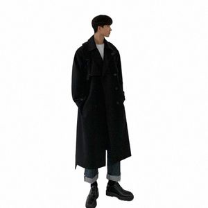 IEFB herrkläder koreansk trend vindbrytare Mid LG Loose Cloth Cloth Male's Autumn Casual Trench Coat with Belt New 4312 E9vw#