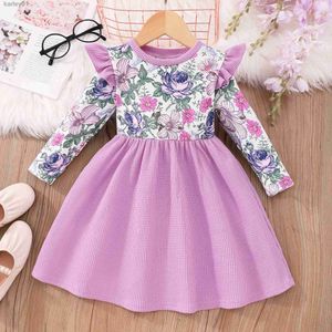 Kız Elbiseleri 2024 Elbise Kız Kız Çocuk Kıyafetleri Mor çiçek Sonbahar Kış Uzun Kollu Çocuk Parti Prenses Elbiseler 2 3 4 5 6 Yıl YQ240327